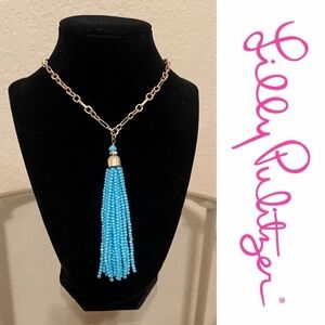 Lilly Pulitzer Beach Breeze Necklace Gold w Shorely Blue Beaded Tassel